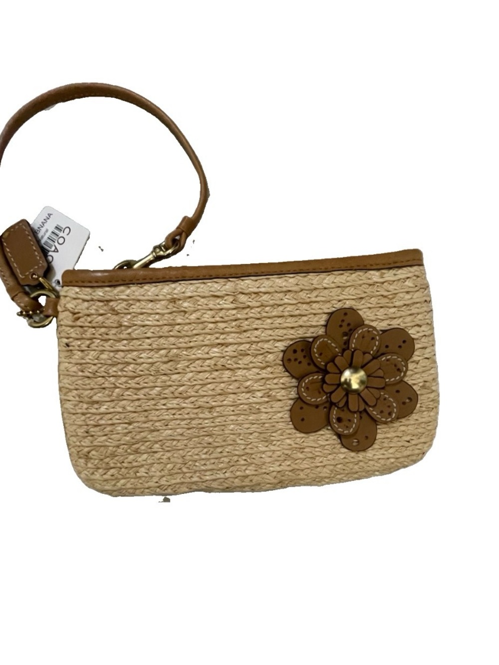 NWT Vintage Coach Straw BrownLeather
Tea leave Flower Wristlet Wallet Beige